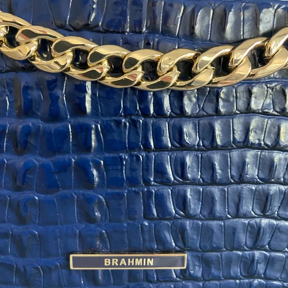 🔥RARE🔥Brahmin Ink Leontyne Mod Shayna Crossbody With Chain Navy Blue - Picture 4 of 9